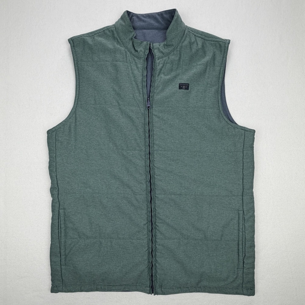 Travis Mathew Men Reversible Quilted Full Zip Vest Green & Navy Size Large